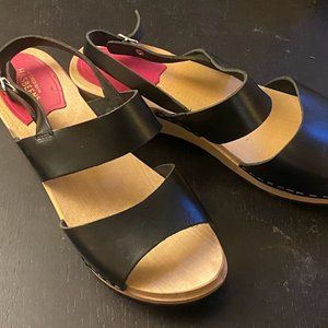 Swedish Hasbeens black platform strappy clog sandals EUC Sz 40EU